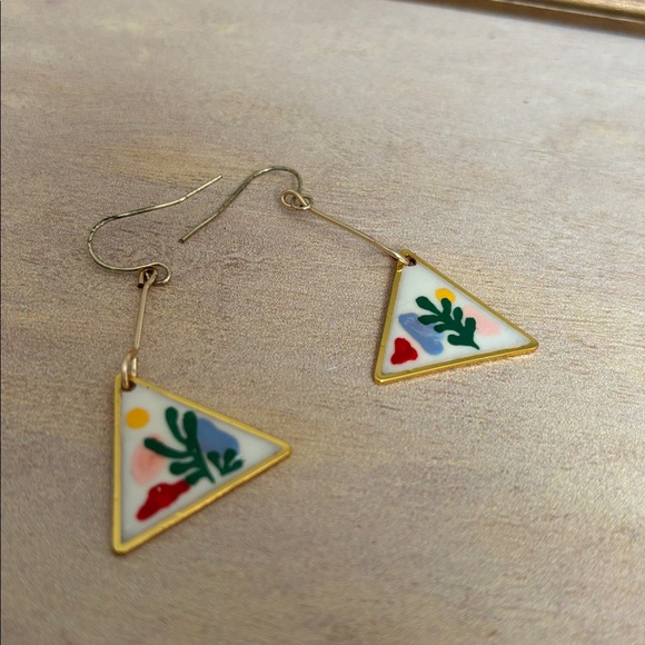 Hand painted Matisse gold Multicolor Triangle Earrings - Picture 2 of 3